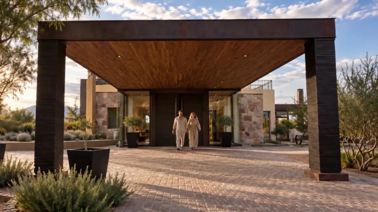 Entrada de Tao Lodge entre la vegetación y la luz de Mendoza